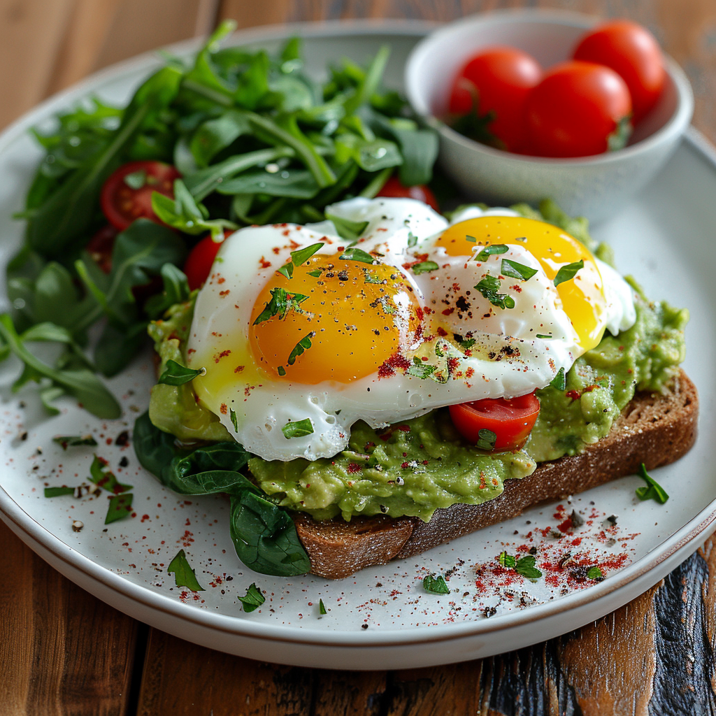Avocado Toast with Poached Eggs and Spinach