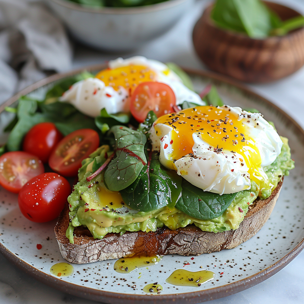 Avocado Toast with Poached Eggs and Spinach