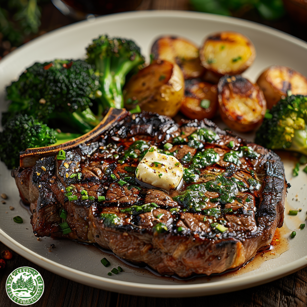Classic Grilled Ribeye Steak with Garlic Butter
