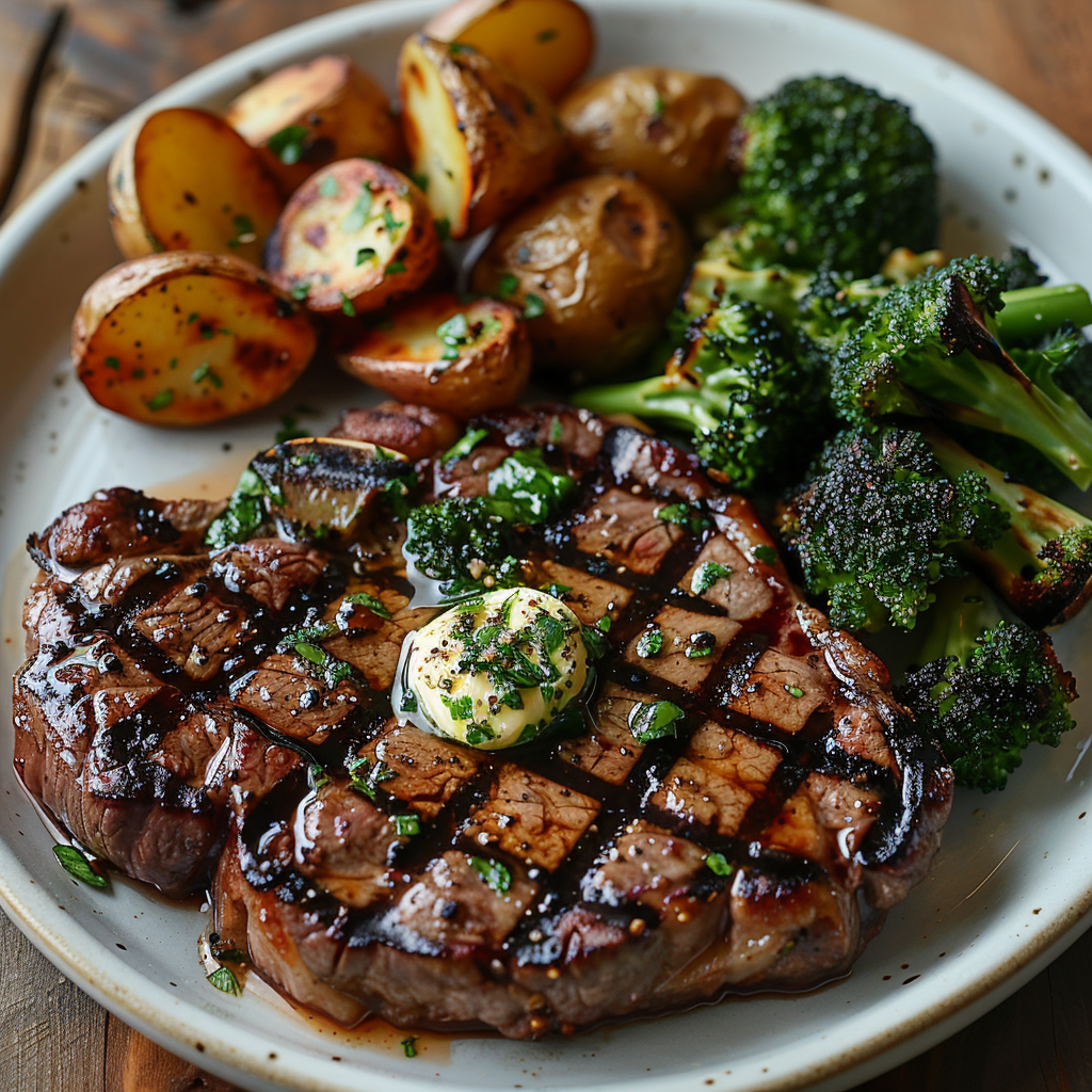 Classic Grilled Ribeye Steak with Garlic Butter
