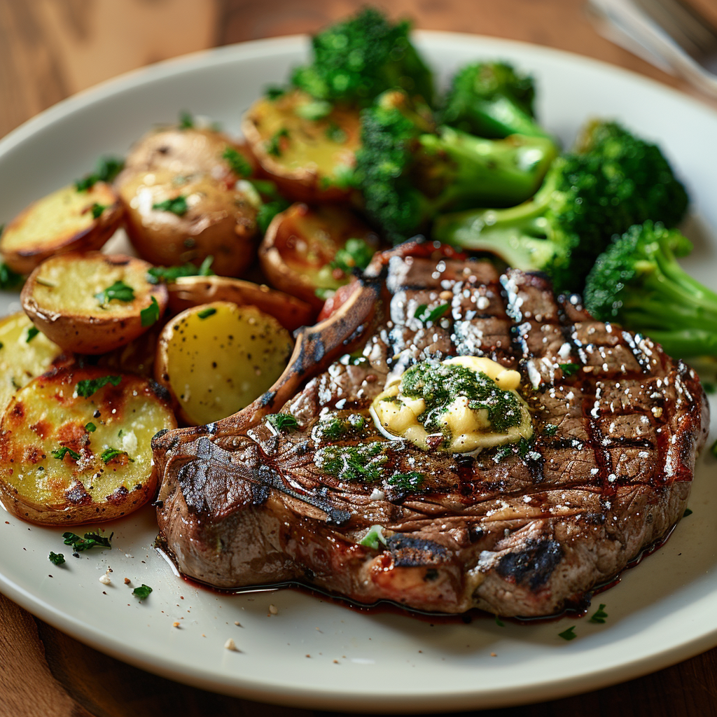 Classic Grilled Ribeye Steak with Garlic Butter