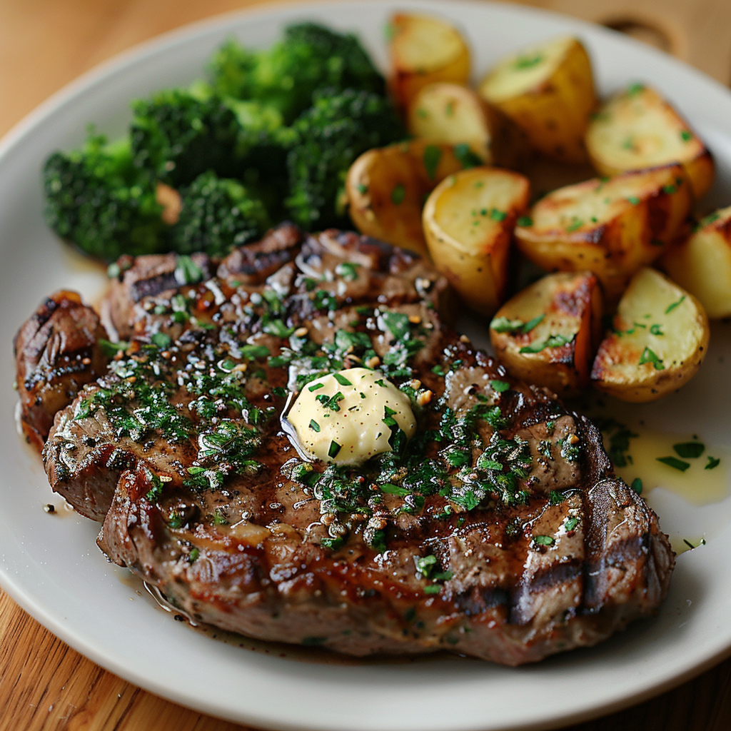 Classic Grilled Ribeye Steak with Garlic Butter