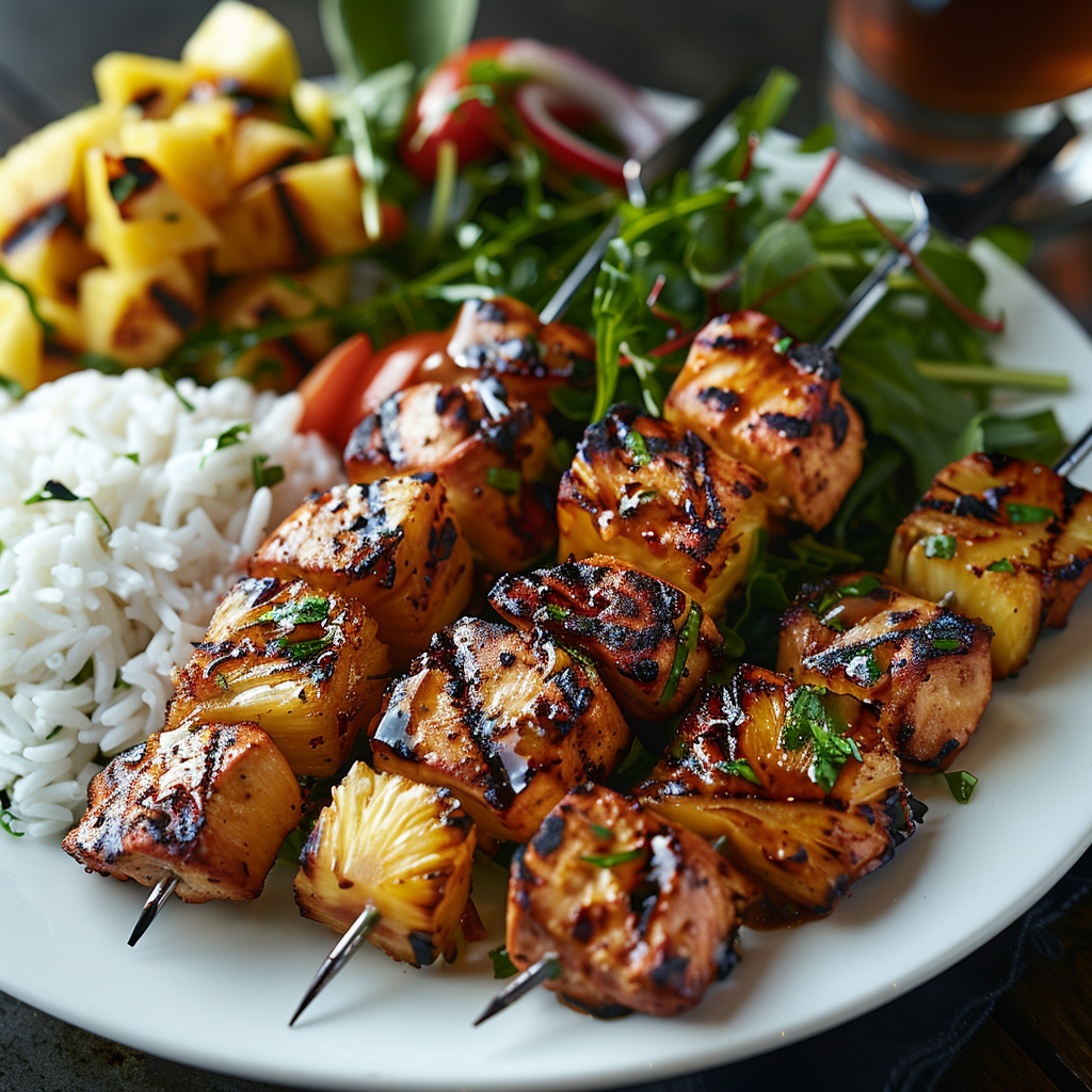 Grilled Pineapple and Chicken Skewers