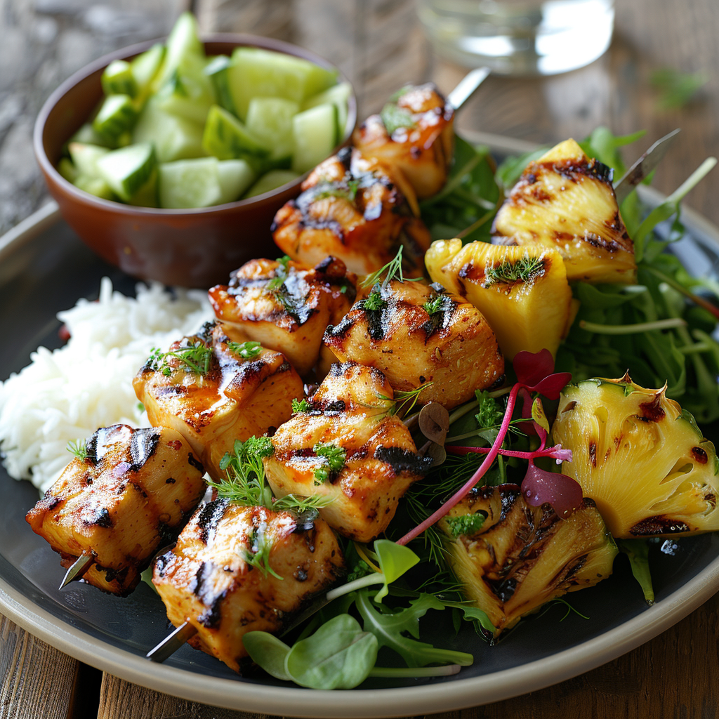 Grilled Pineapple and Chicken Skewers