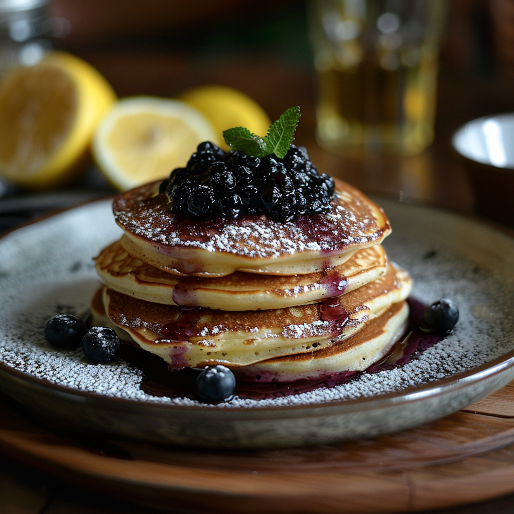 Lemon Ricotta Pancakes with Blueberry Compote