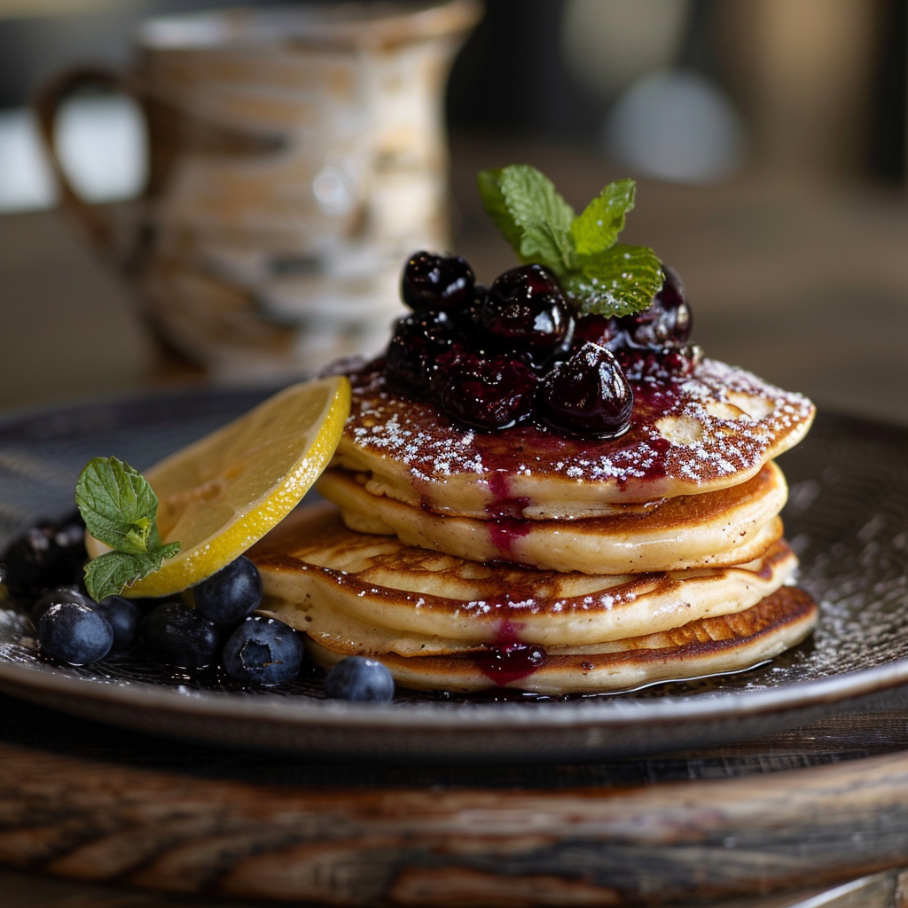 Lemon Ricotta Pancakes with Blueberry Compote