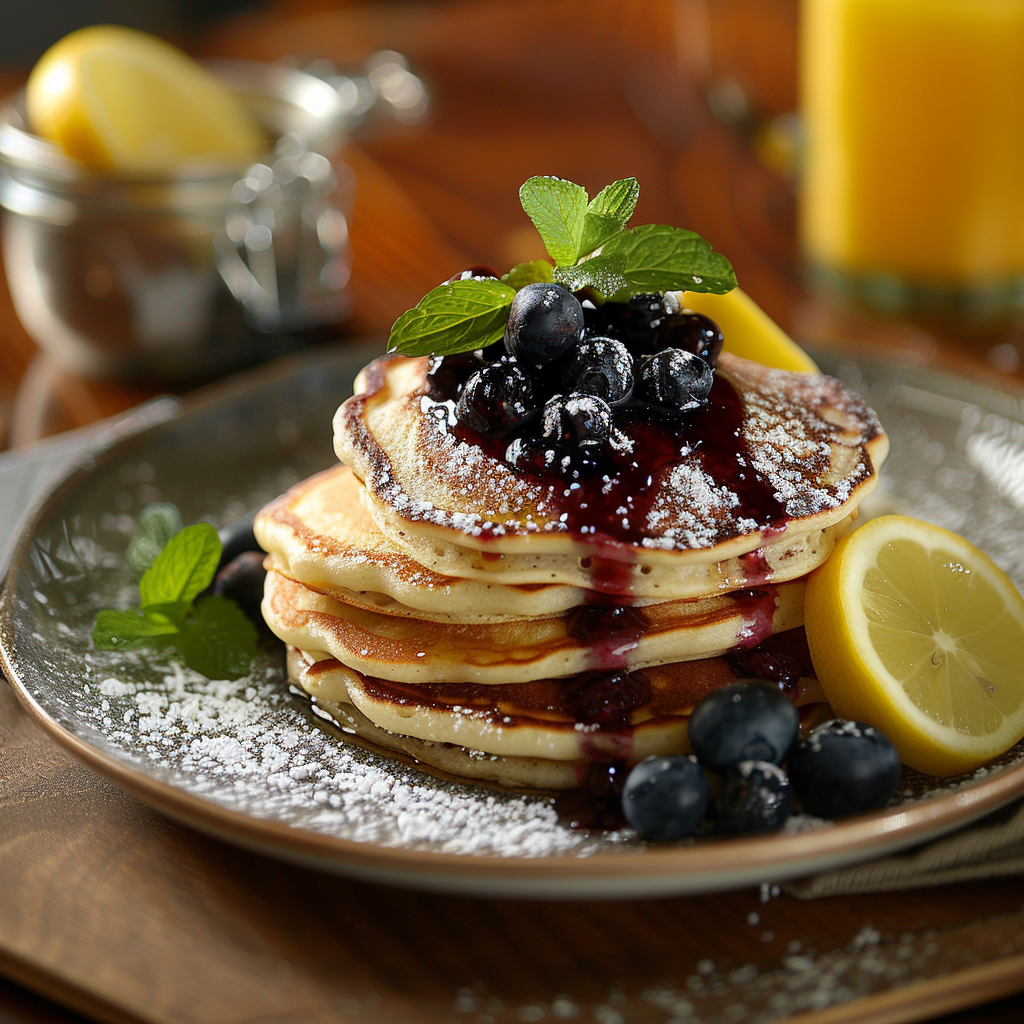 Lemon Ricotta Pancakes with Blueberry Compote