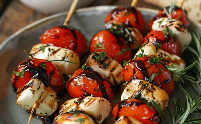 Mini Caprese Skewers with Balsamic Glaze: Effortlessly Elegant Appetizers
