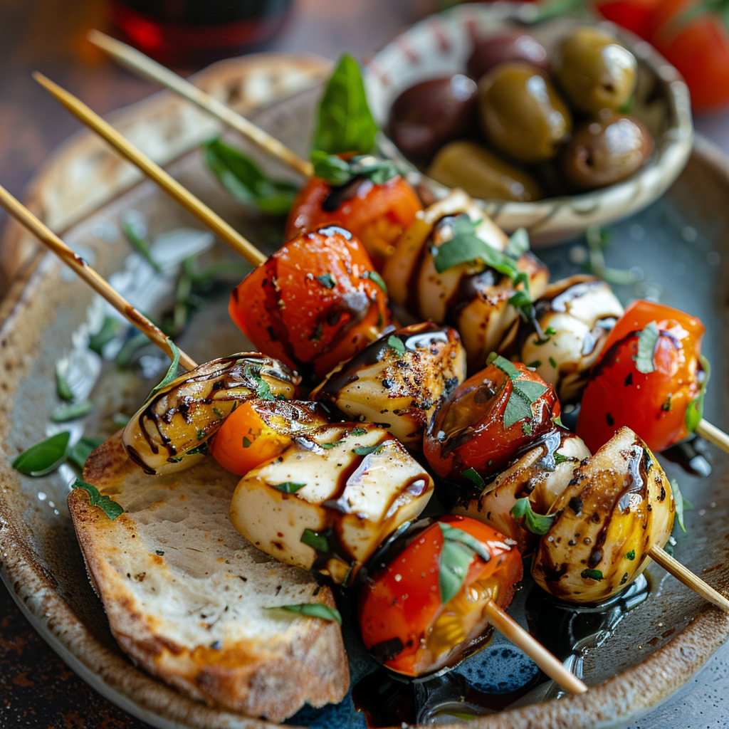 Mini Caprese Skewers with Balsamic Glaze