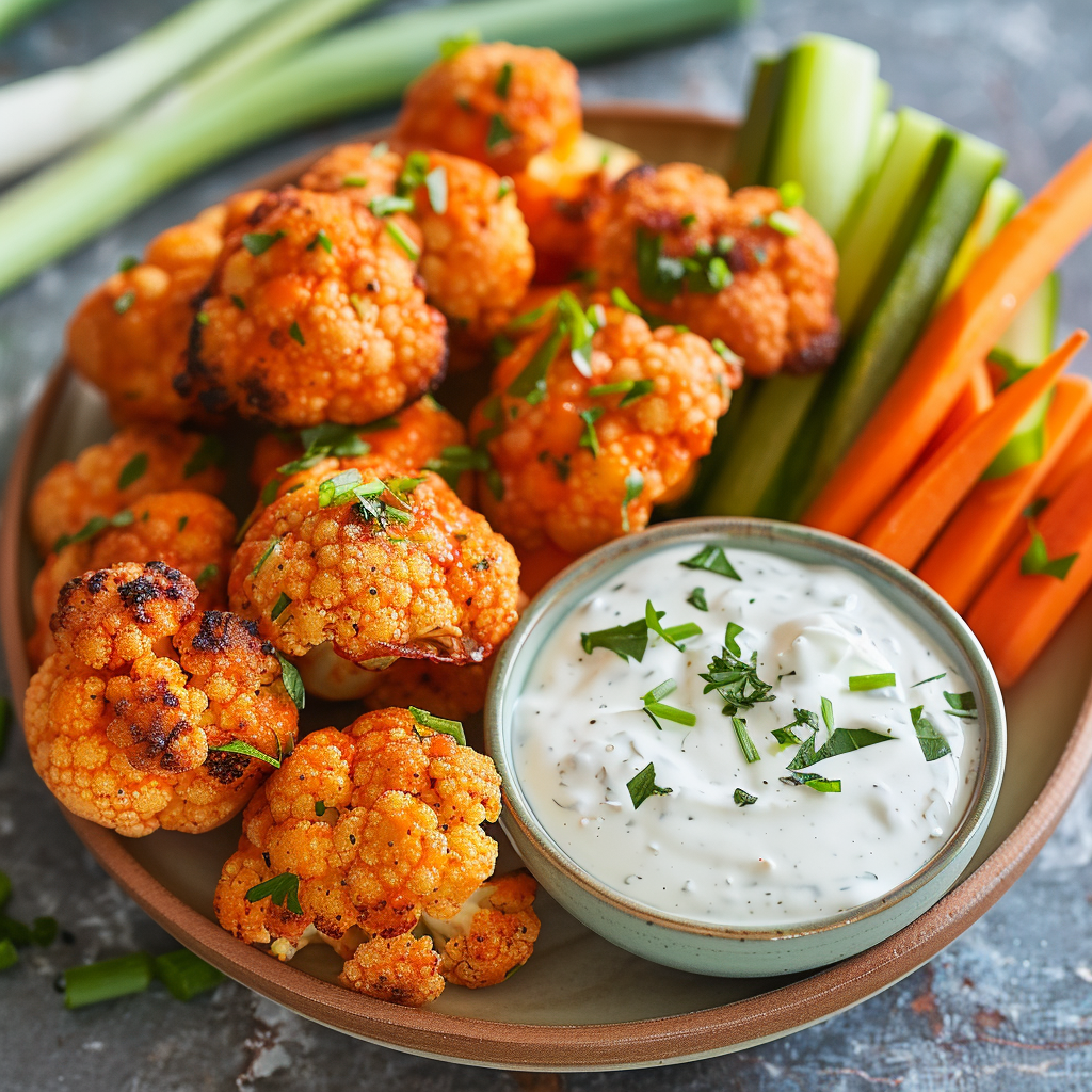 Spicy Buffalo Cauliflower Bites with Ranch Dip