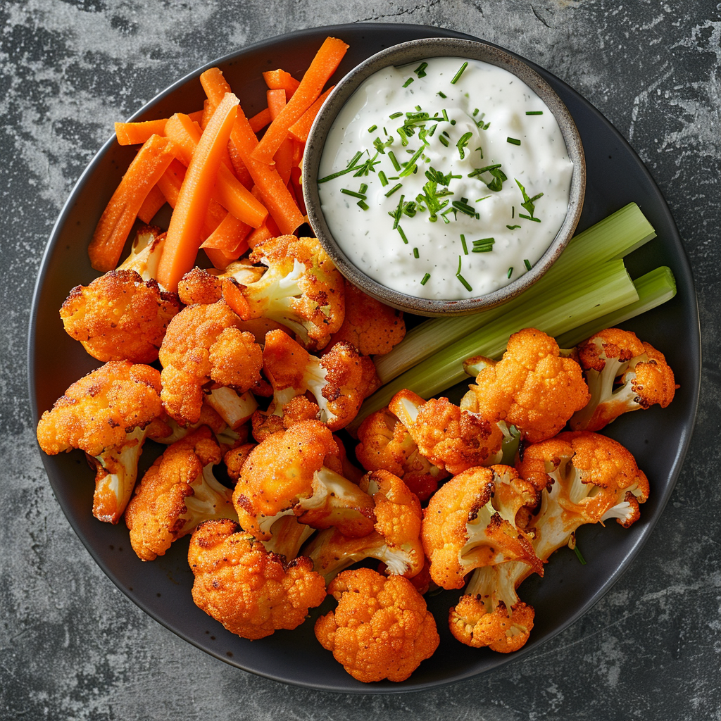 Spicy Buffalo Cauliflower Bites with Ranch Dip