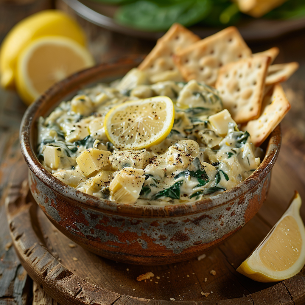 Spinach and Artichoke Dip with Crackers