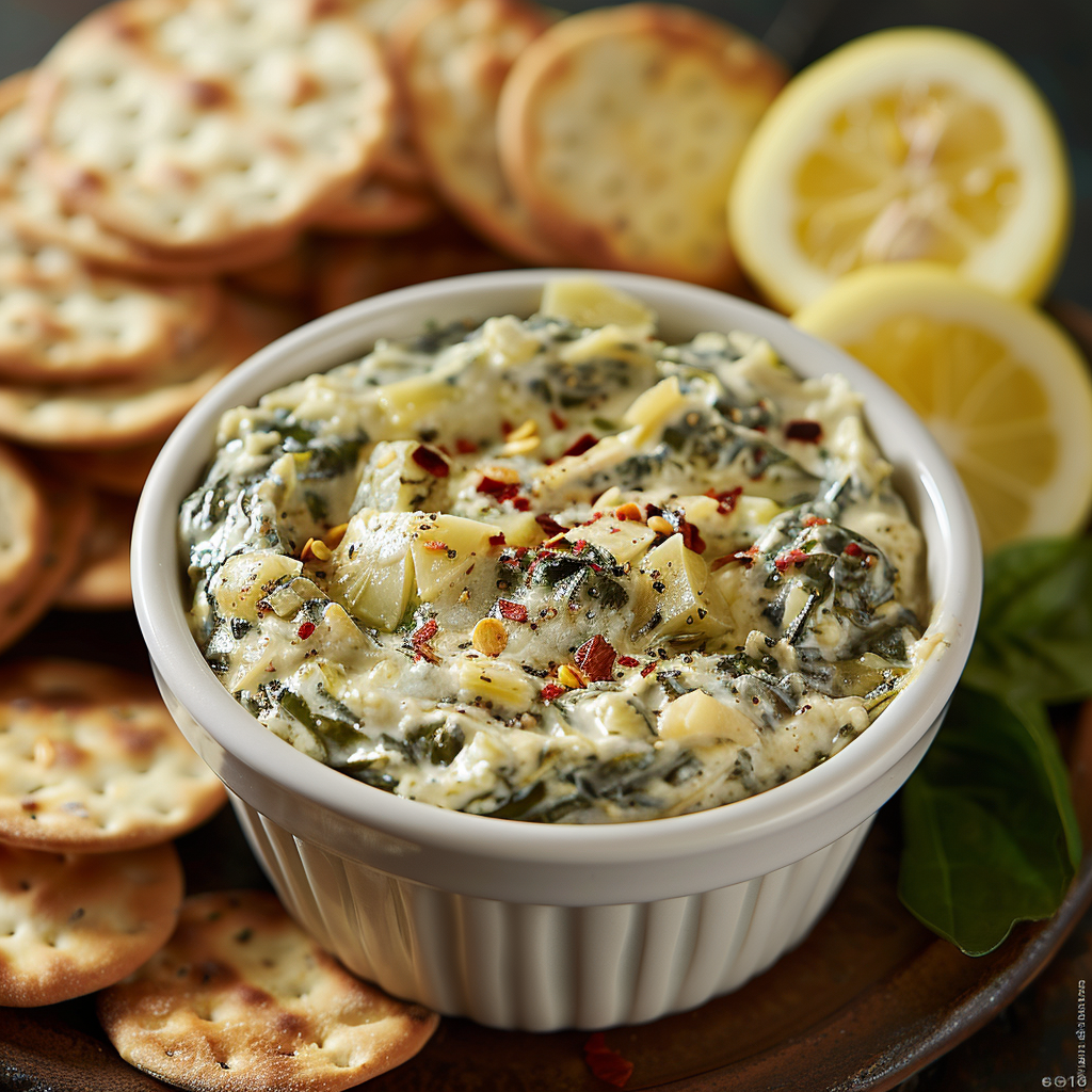 Spinach and Artichoke Dip with Crackers