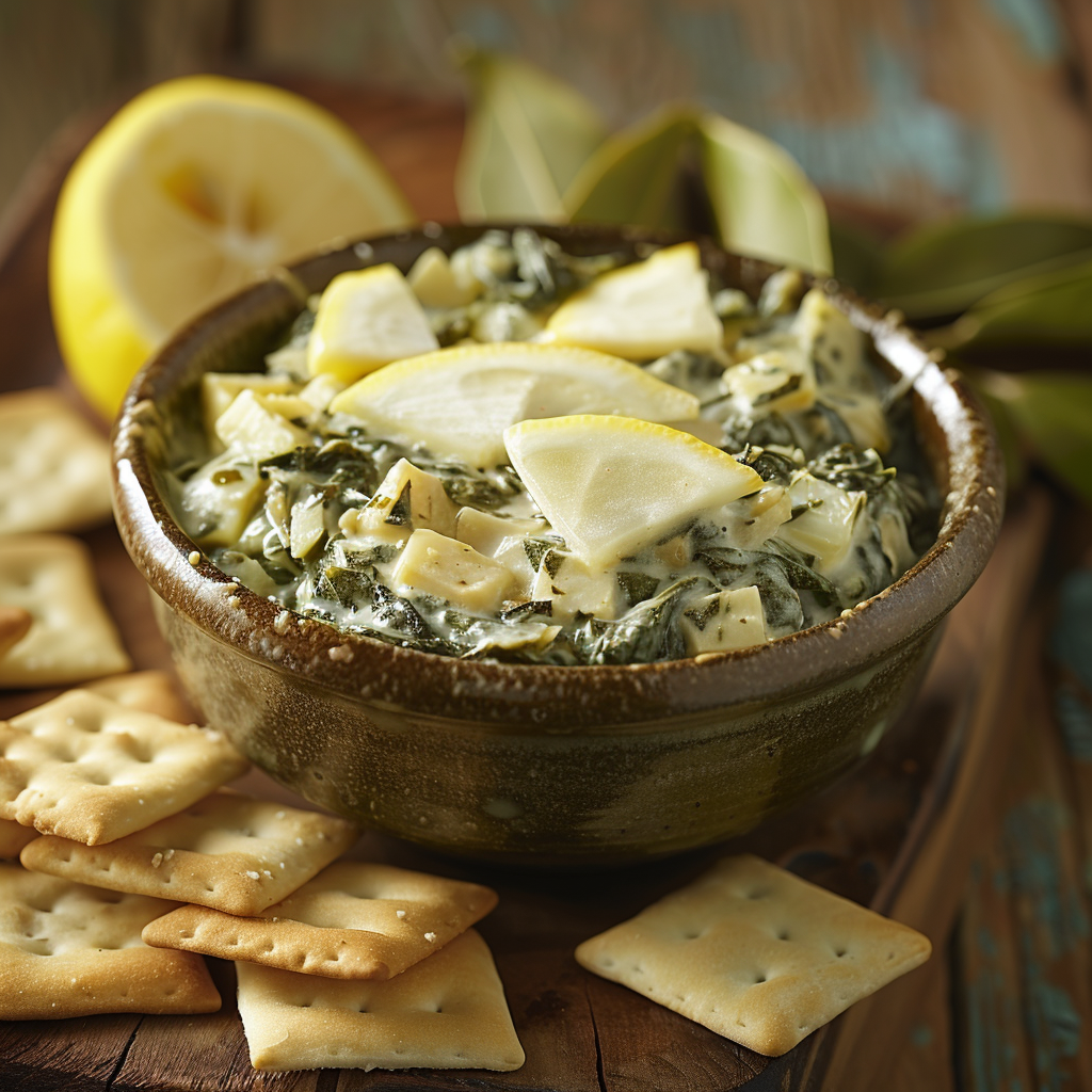 Spinach and Artichoke Dip with Crackers