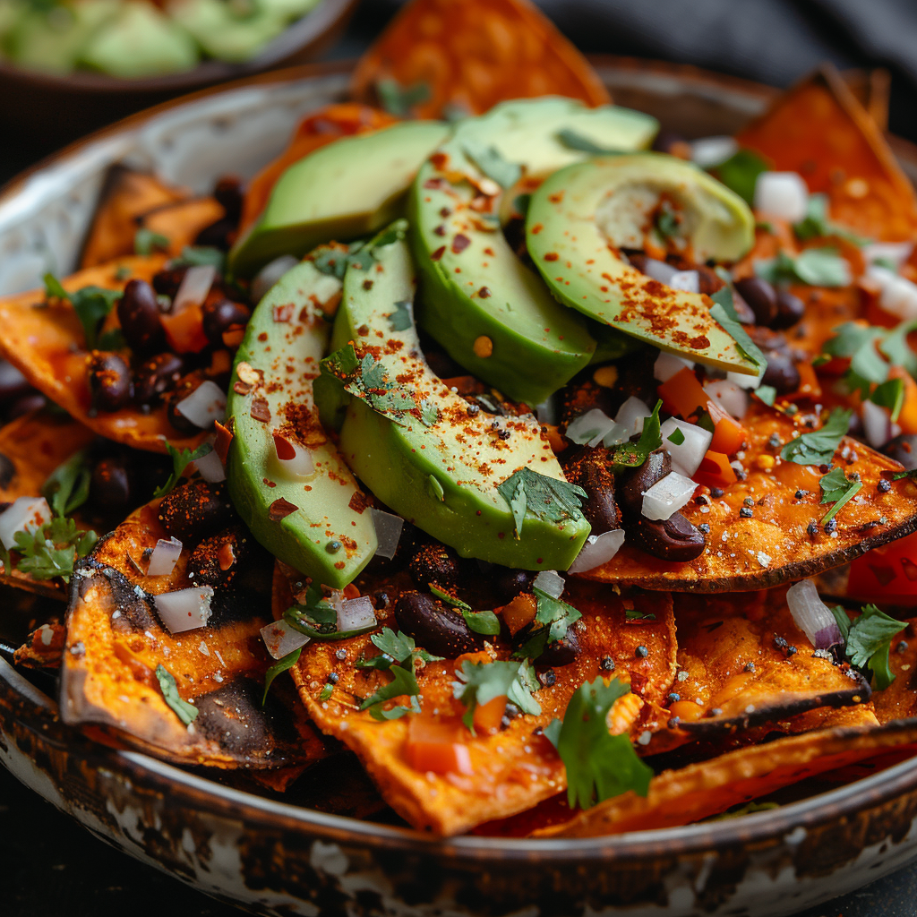 Sweet Potato Nachos with Black Beans