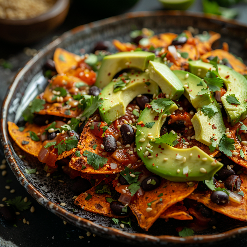 Sweet Potato Nachos with Black Beans