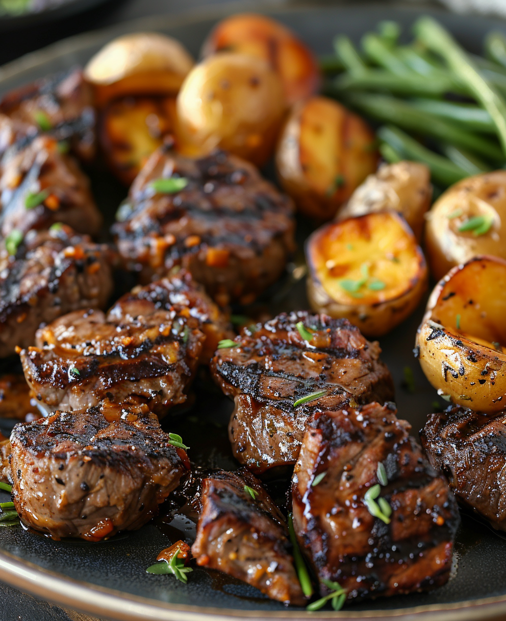 garlic butter steak bites and potatoes