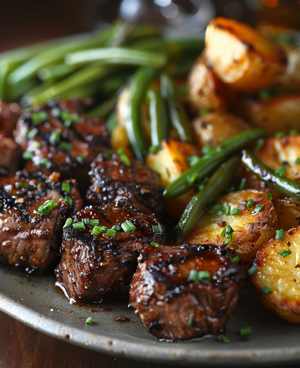 garlic steak bites and potatoes