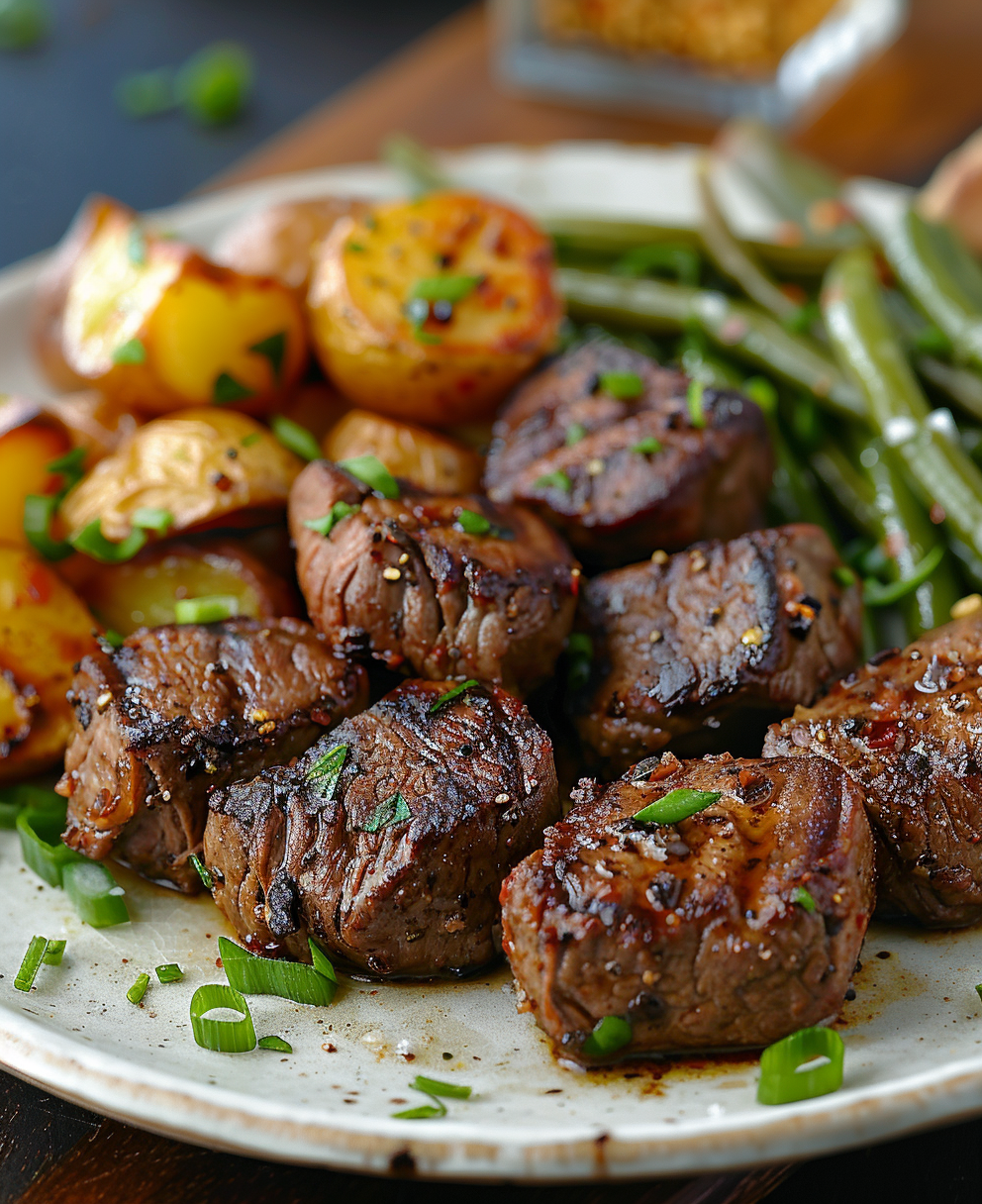 garlic steak bites and potatoes