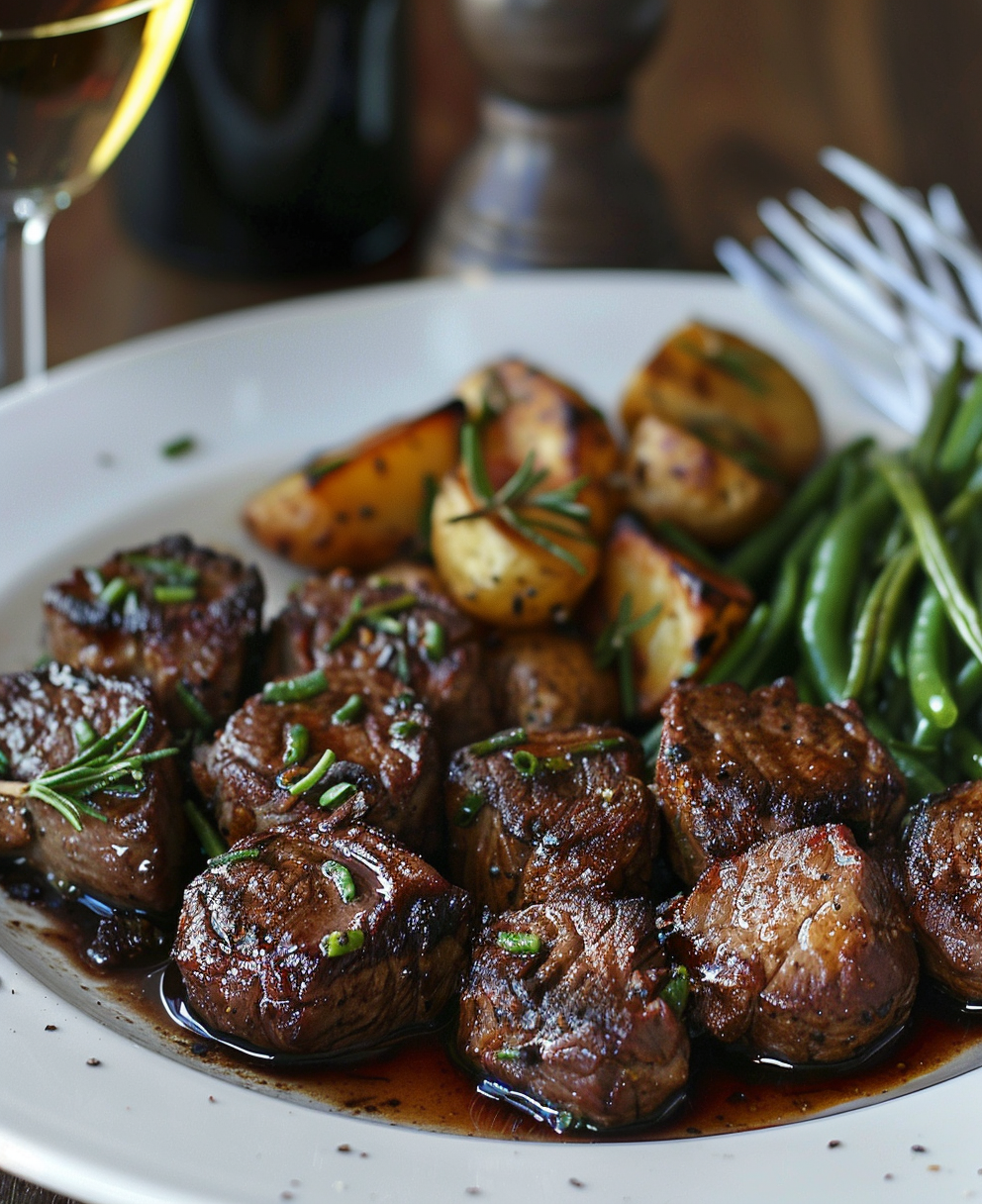 garlic steak bites and potatoes