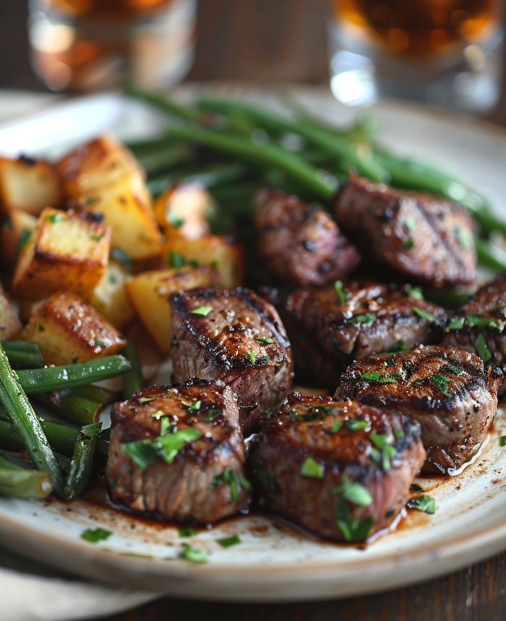 garlic steak bites and potatoes
