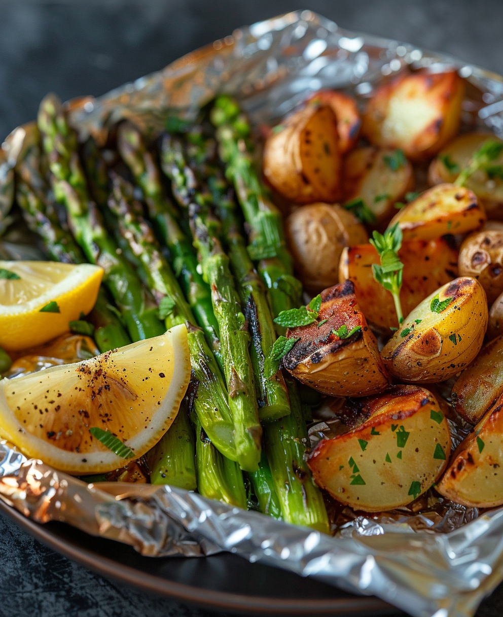 grilled asparagus in foil
