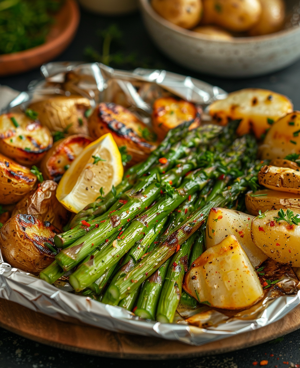grilled asparagus in foil