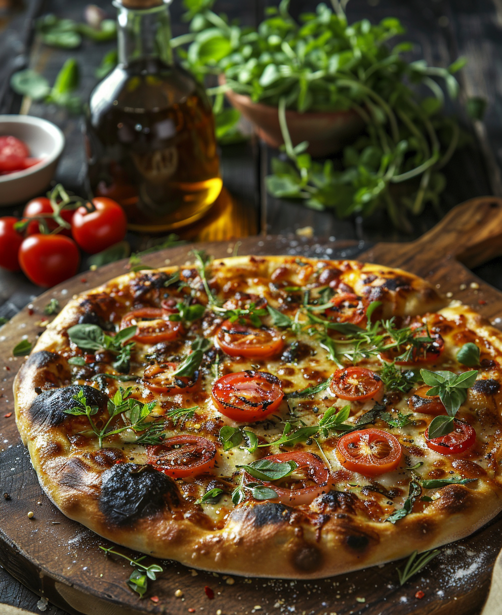 grilled pizza on a pizza stone