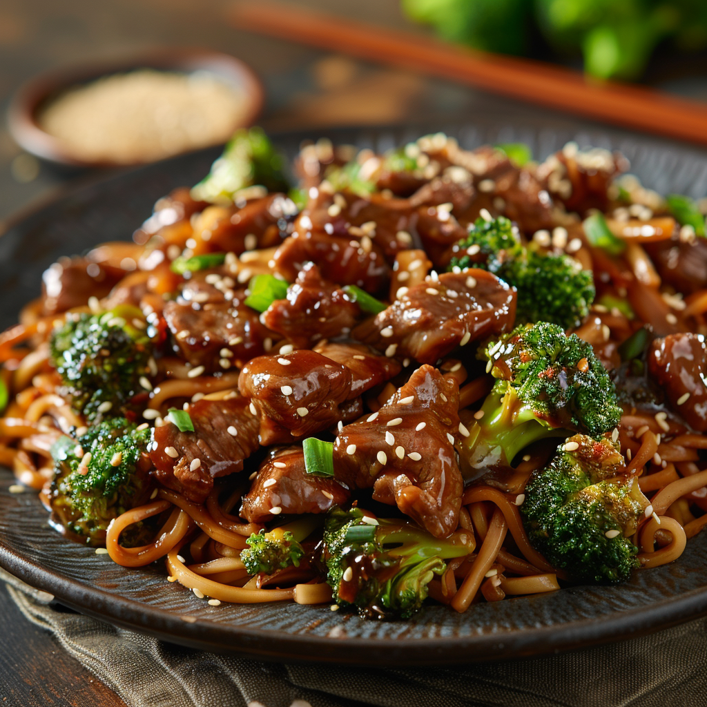 mongolian beef and noodles