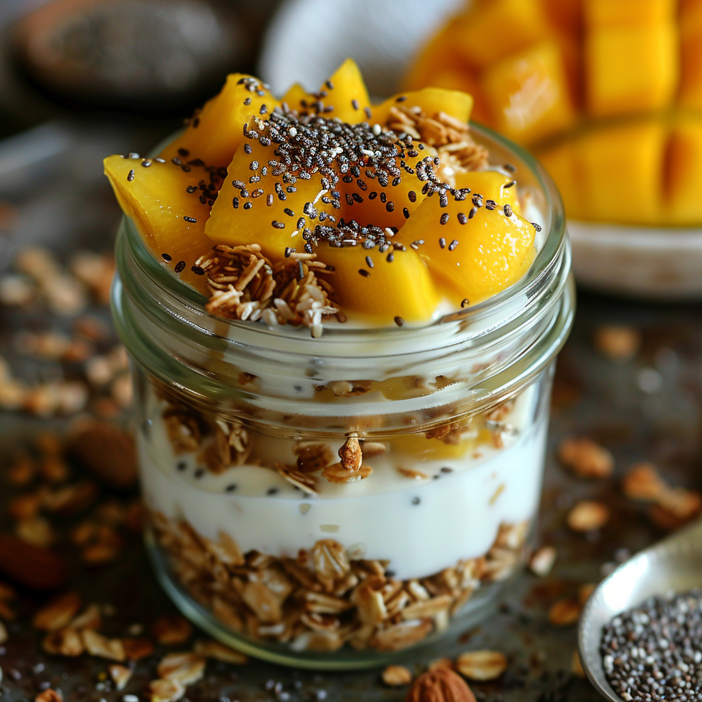 Alkaline Coconut Yogurt Parfait with Mango