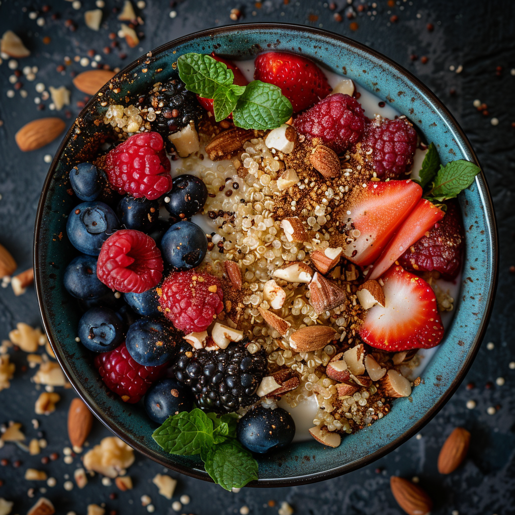 Alkaline Quinoa Breakfast Bowl with Almond Milk