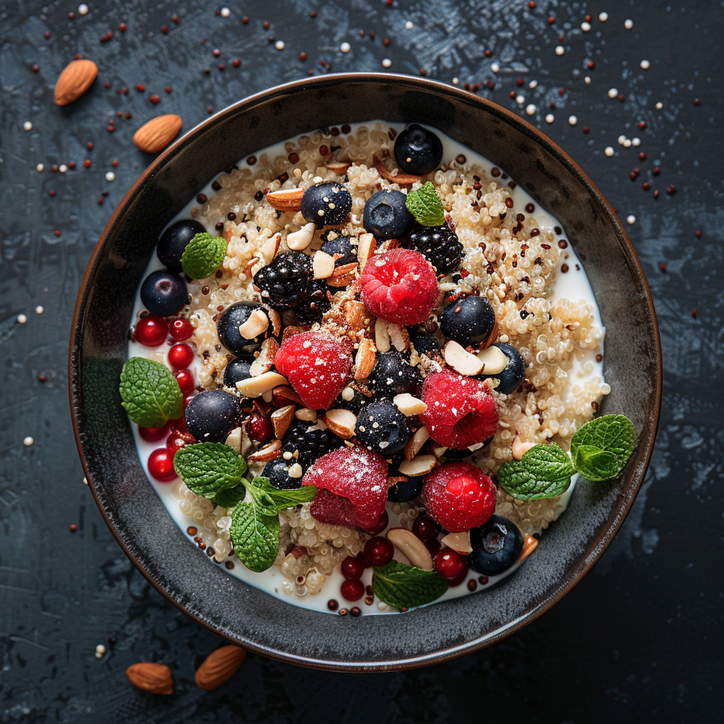 Alkaline Quinoa Breakfast Bowl with Almond Milk