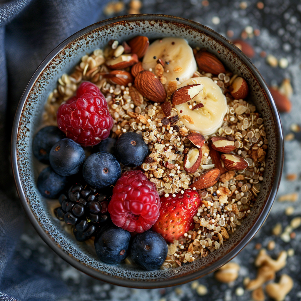 Alkaline Quinoa Breakfast Bowl with Almond Milk