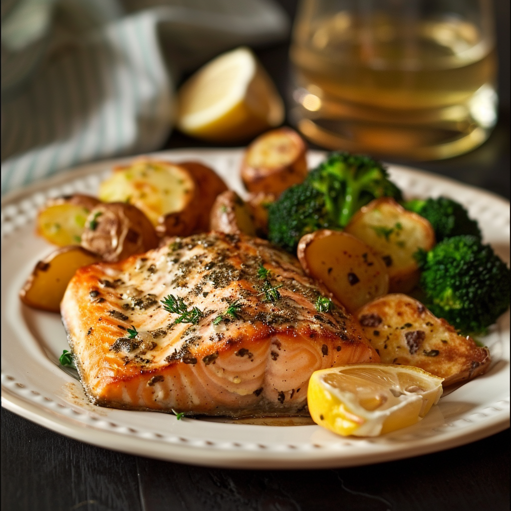 Baked Lemon Herb Salmon with Broccoli
