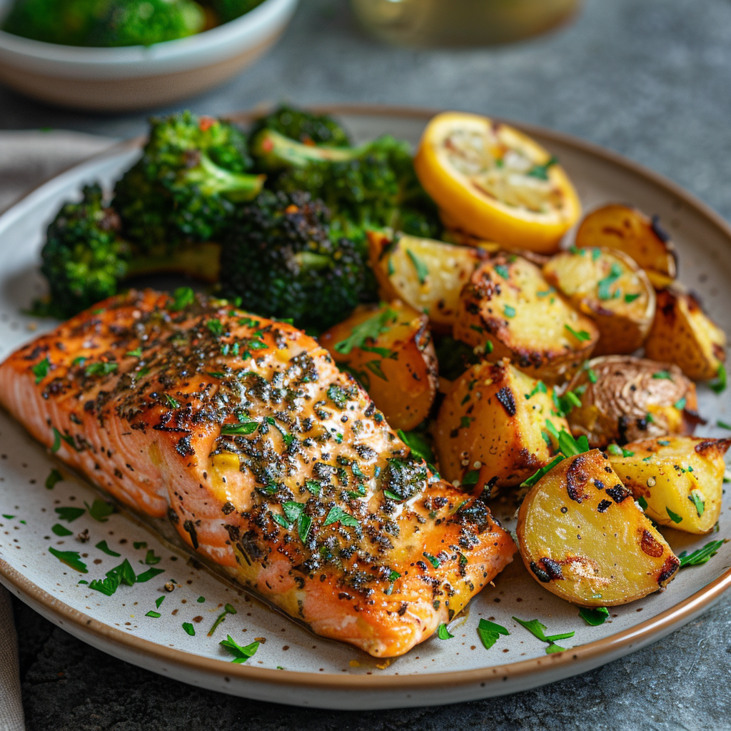 Baked Lemon Herb Salmon with Broccoli
