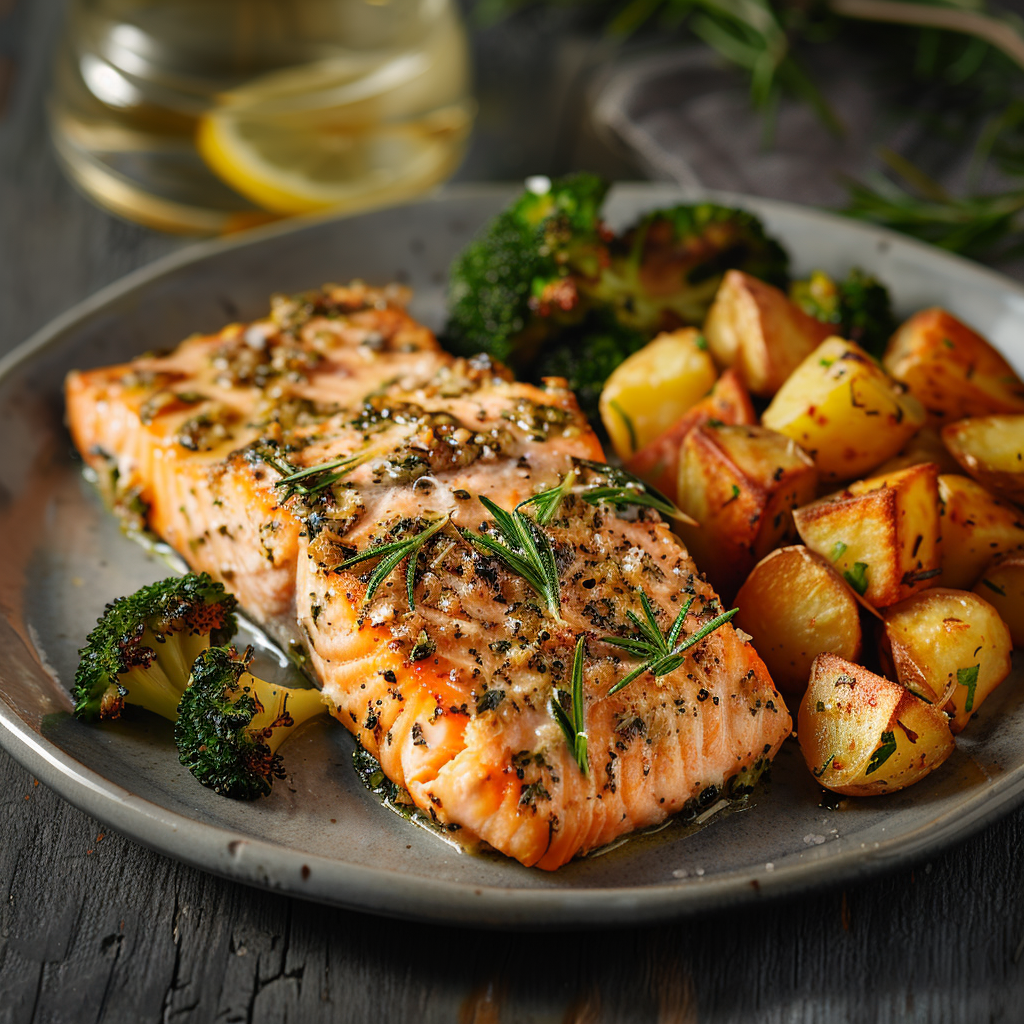 Baked Lemon Herb Salmon with Broccoli