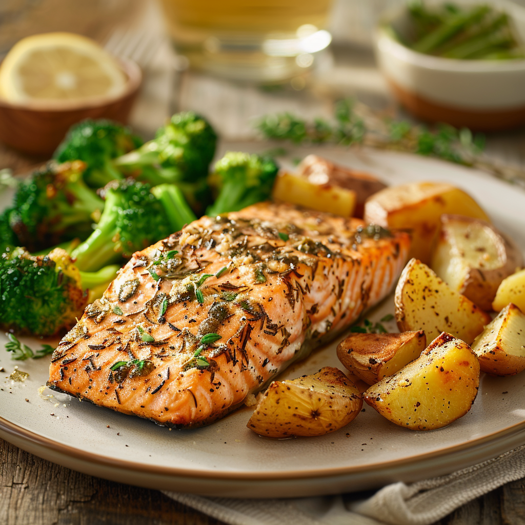 Baked Lemon Herb Salmon with Broccoli