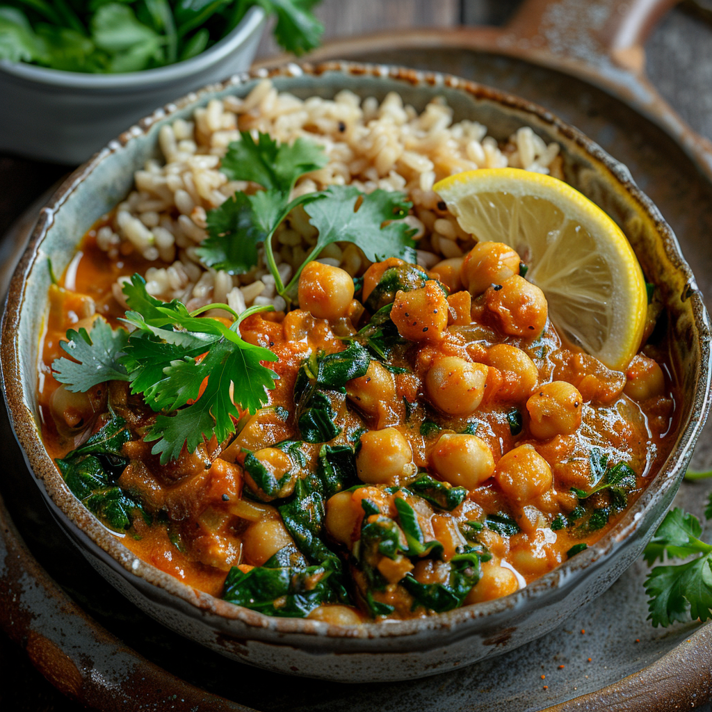 Chickpea and Spinach Curry with Brown Rice