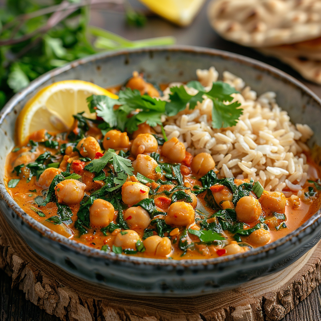 Chickpea and Spinach Curry with Brown Rice