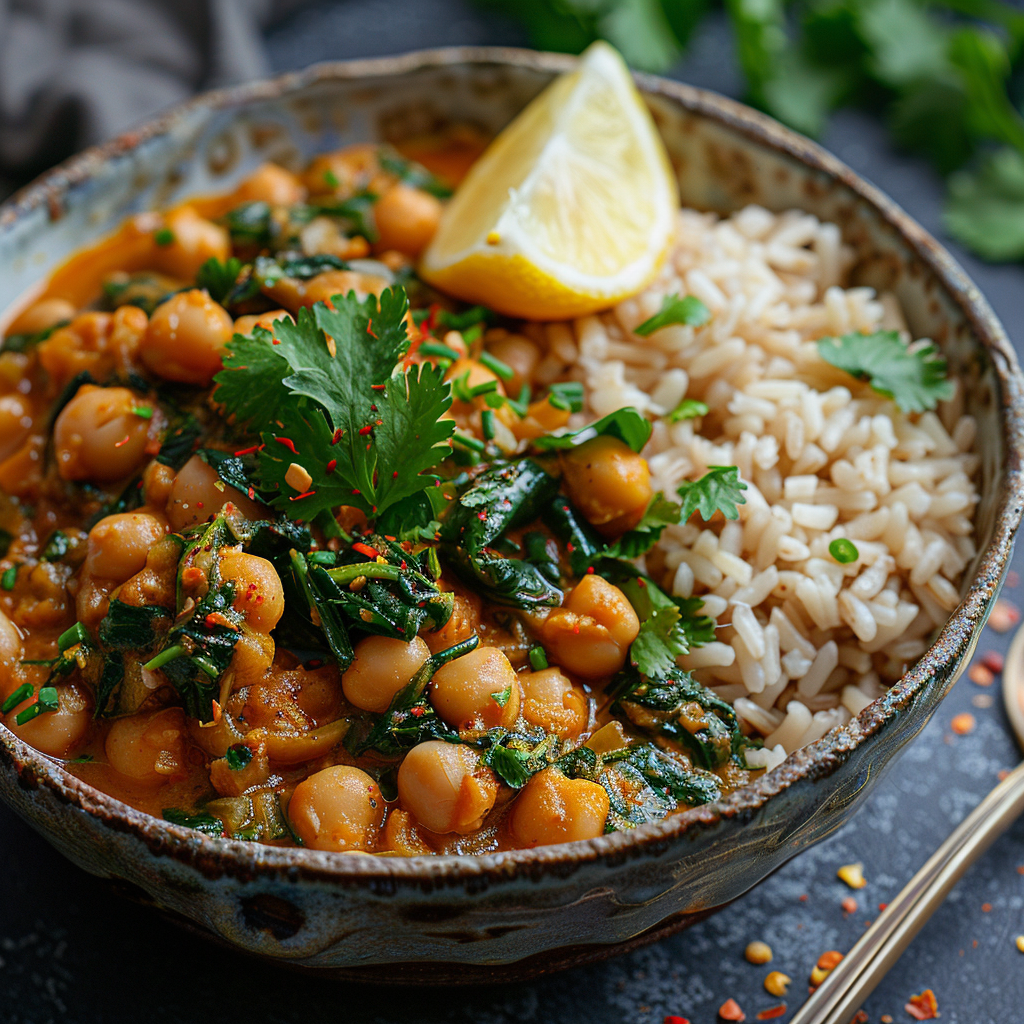 Chickpea and Spinach Curry with Brown Rice