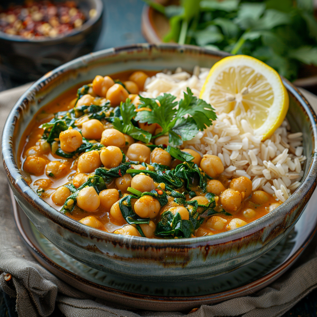 Chickpea and Spinach Curry with Brown Rice