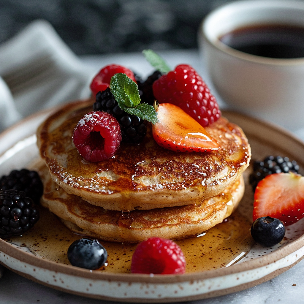 Coconut Flour Pancakes with Cinnamon and Berries