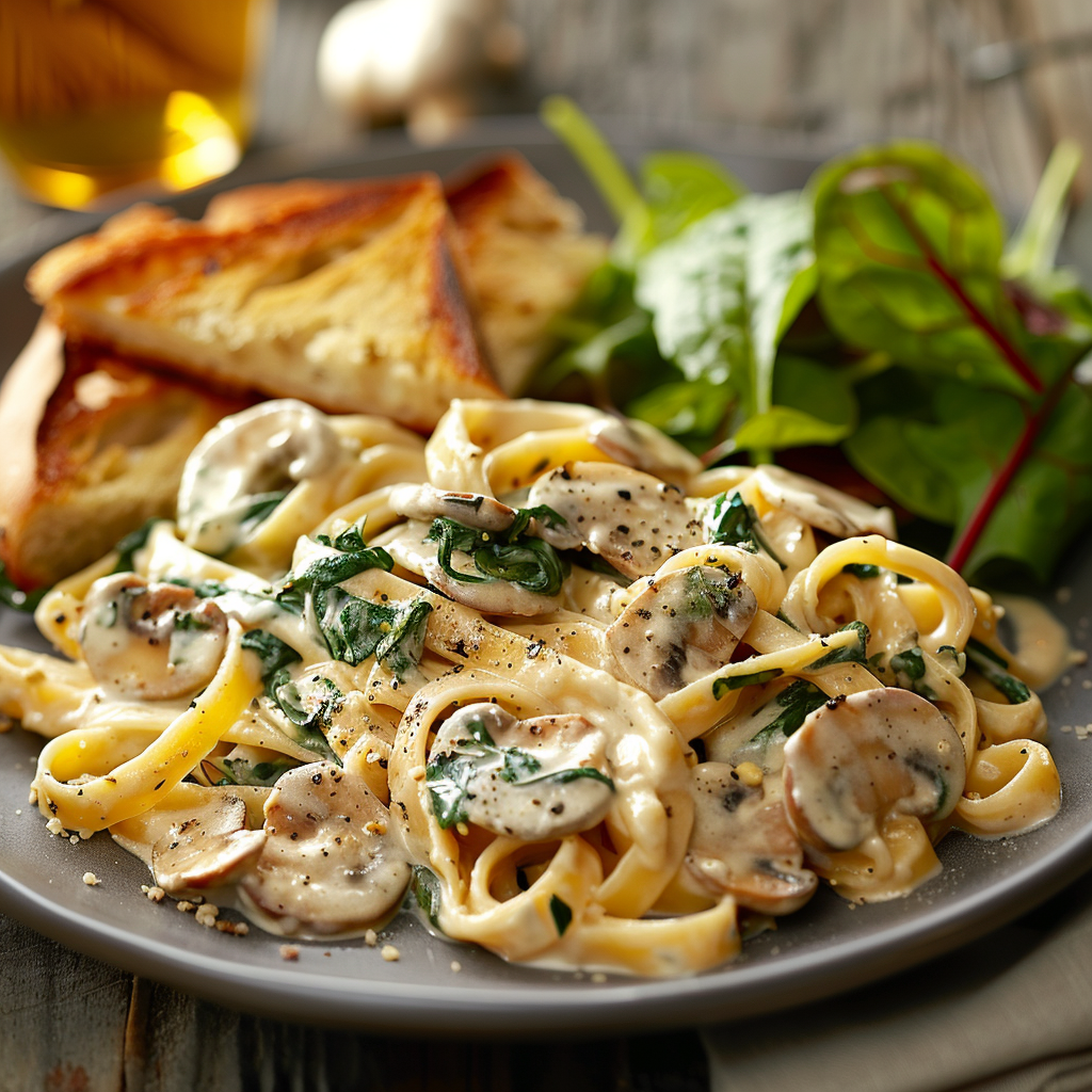 Creamy Spinach and Mushroom Fettuccine
