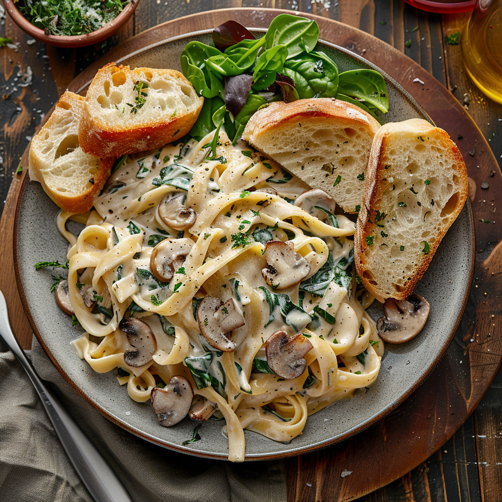 Creamy Spinach and Mushroom Fettuccine