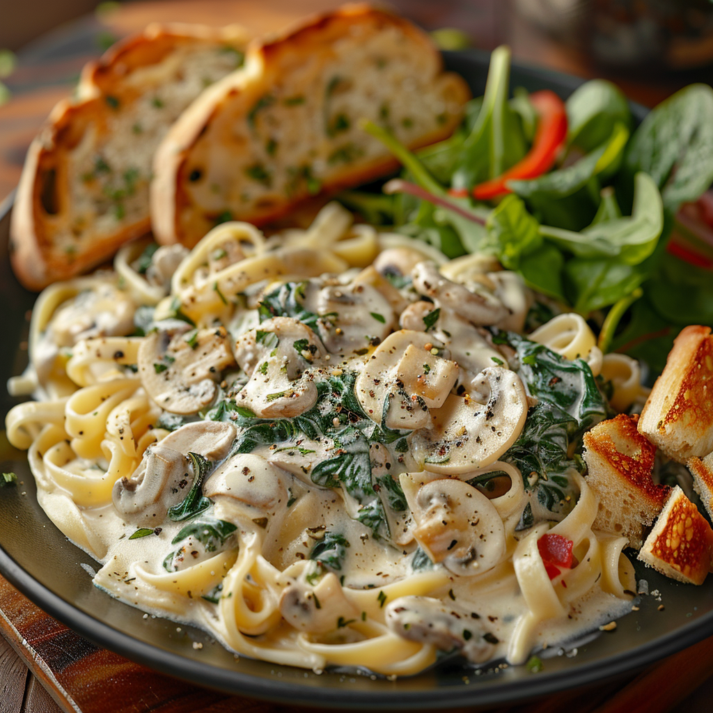 Creamy Spinach and Mushroom Fettuccine