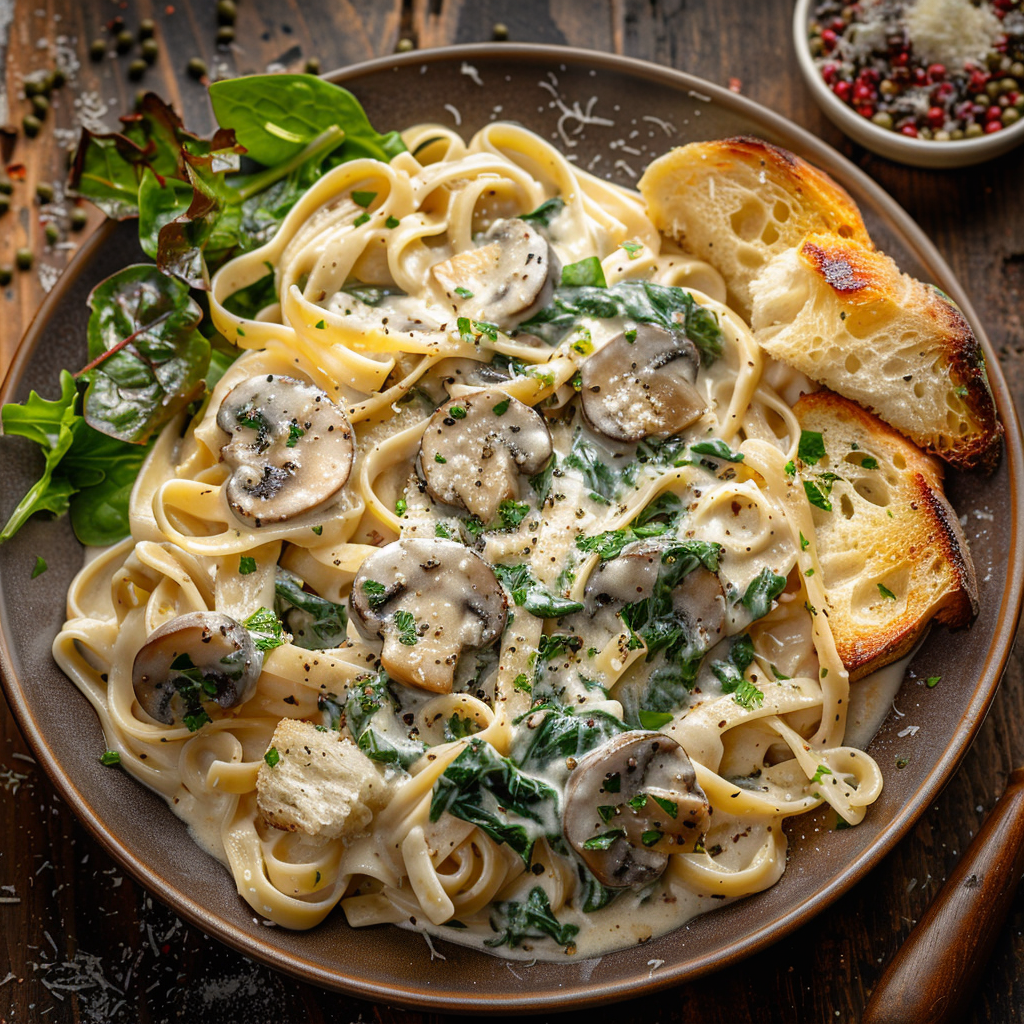 Creamy Spinach and Mushroom Fettuccine