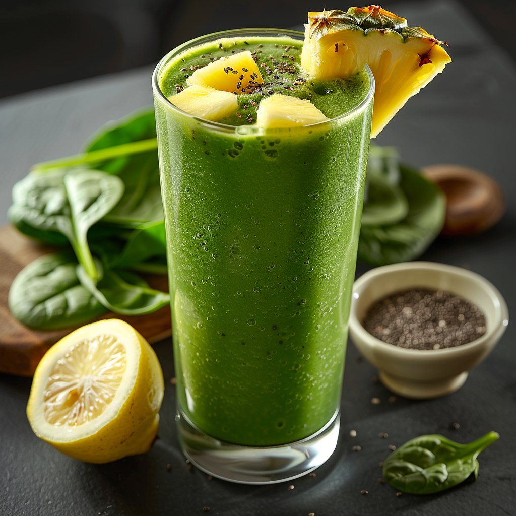 Green Detox Smoothie with Spinach and Pineapple