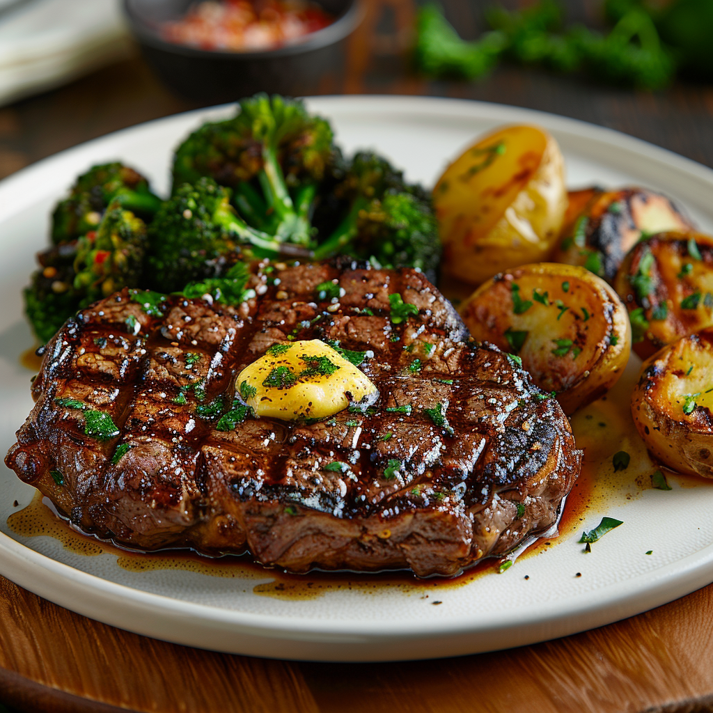 Grilled Ribeye Steak with Garlic Butter