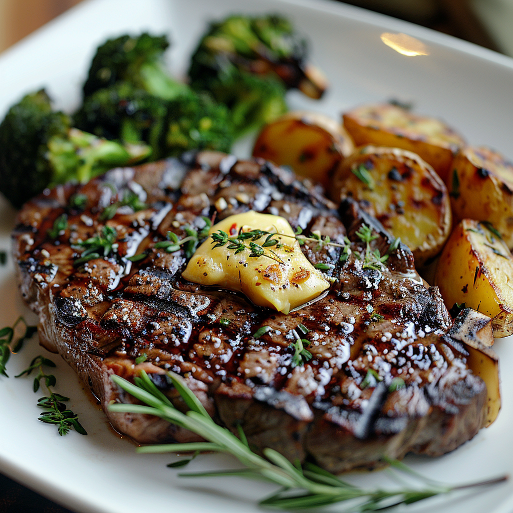 Grilled Ribeye Steak with Garlic Butter