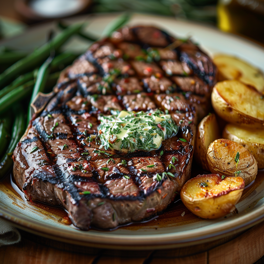Grilled Ribeye Steak with Garlic Herb Butter